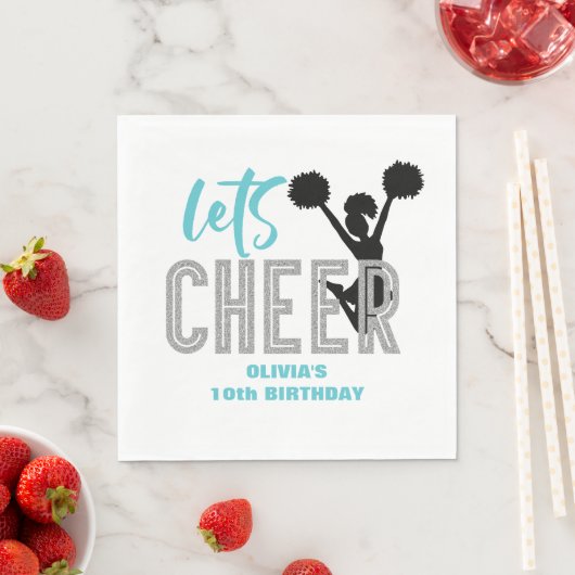 Cheerlead turquoise Silver Black Cheer Birthday Servet (Insitu)