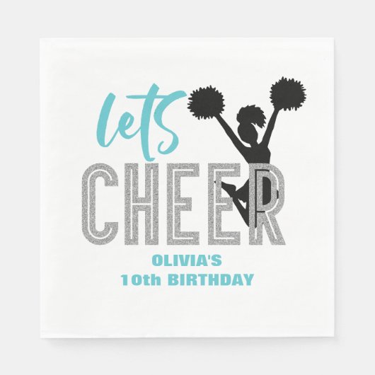 Cheerlead turquoise Silver Black Cheer Birthday Servet (Voorkant)