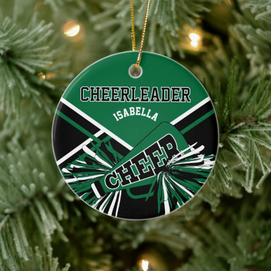 Cheerleader 2S 📣 💖 - Donkergroen, zwart en wit Keramisch Ornament (Boom)