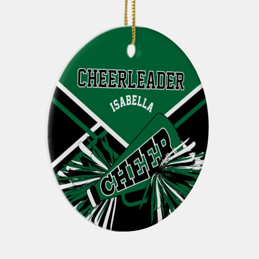 Cheerleader 2S 📣 💖 - Donkergroen, zwart en wit Keramisch Ornament (Rechts)