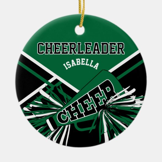 Cheerleader 2S 📣 💖 - Donkergroen, zwart en wit Keramisch Ornament (Voorkant)