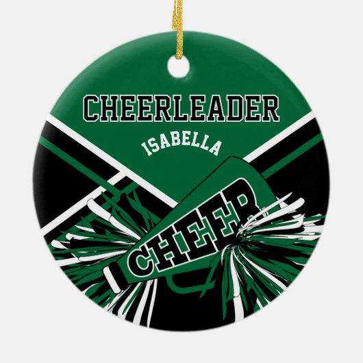 Cheerleader 2S 📣 💖 - Donkergroen, zwart en wit Keramisch Ornament (Achterkant)