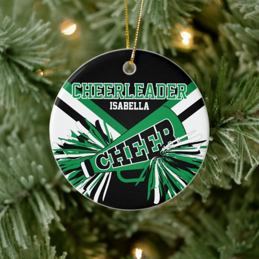 Cheerleader 2S 📣 💖 - groen, zwart en wit Keramisch Ornament (Boom)