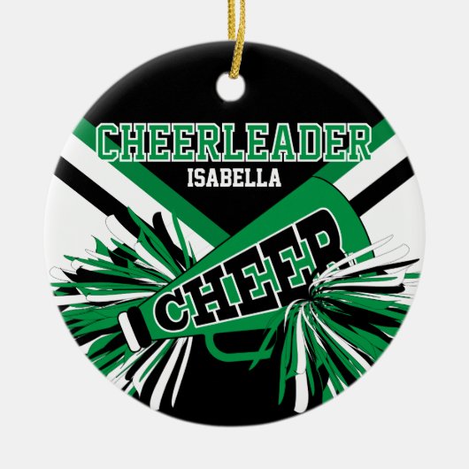 Cheerleader 2S 📣 💖 - groen, zwart en wit Keramisch Ornament (Voorkant)
