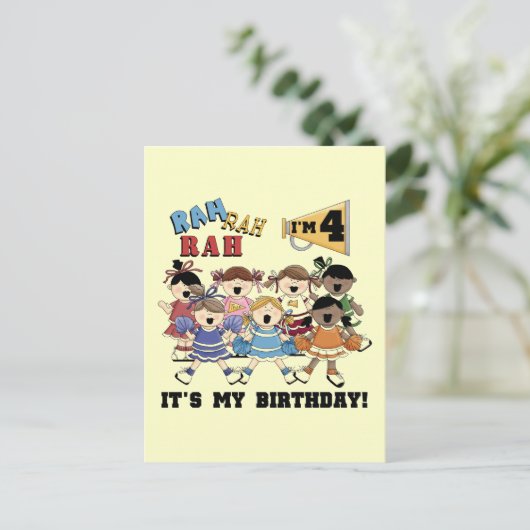 Cheerleader 4e verjaardag T-shirts en cadeaus Briefkaart (Staand voorkant)