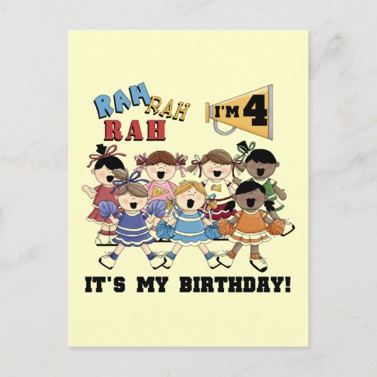 Cheerleader 4e verjaardag T-shirts en cadeaus Briefkaart (Voorkant)