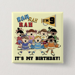 Cheerleader 9th Birthday Tshirts en Gifts Vierkante Button 5,1 Cm