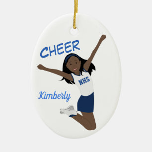 Cheerleader African American Dark Blue & White Keramisch Ornament