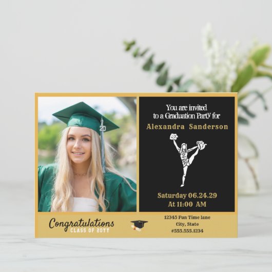 Cheerleader afstuderen Black en Gold Kaart (Staand voorkant)