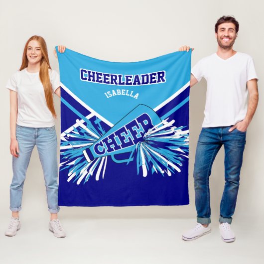 📣 Cheerleader Baby Blue, Blue & White Fleece Deken (In situ)