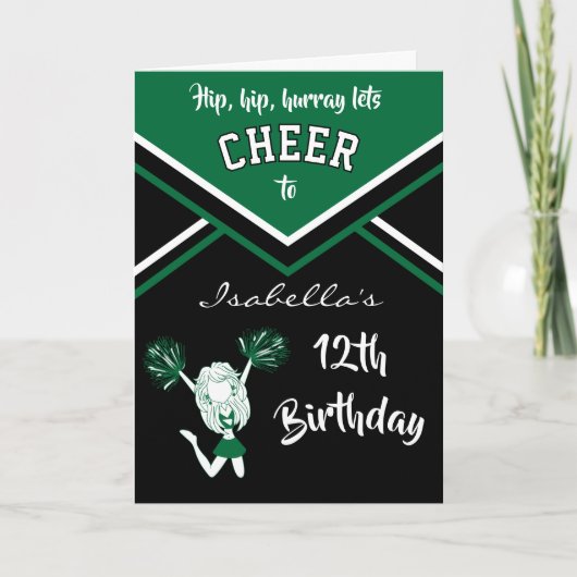 Cheerleader Birthday - DIY Name & Age - Donkergroe Kaart (Voorkant)
