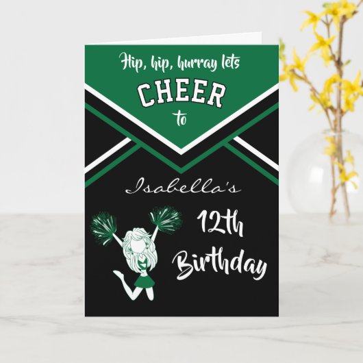Cheerleader Birthday - DIY Name & Age - Donkergroe Kaart (Gele Bloem)