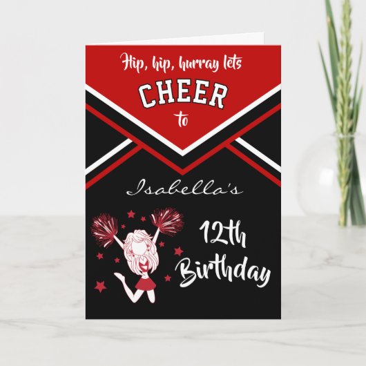 Cheerleader Birthday - DIY Name and Age - Dark Red Kaart (Voorkant)