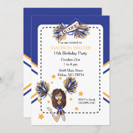Cheerleader Birthday Party in Blue & Gold Kaart