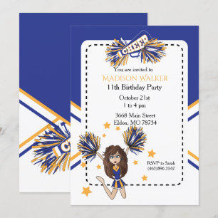 Cheerleader Birthday Party in Blue & Gold Kaart