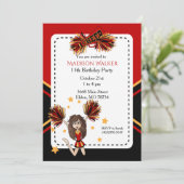 Cheerleader Birthday Party in Dark Red & Gold Kaart (Staand voorkant)