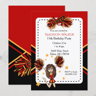 Cheerleader Birthday Party in Dark Red & Gold Kaart