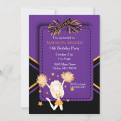 Cheerleader Birthday Party in Paars & Gold Kaart (Voorkant)