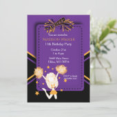 Cheerleader Birthday Party in Paars & Gold Kaart (Staand voorkant)