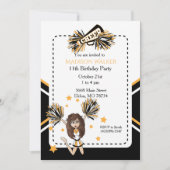 Cheerleader Birthday Party in White, Black & Gold Kaart (Voorkant)