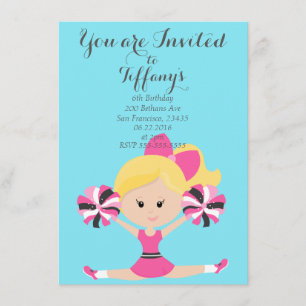 Cheerleader Birthday Party Invitation Kaart