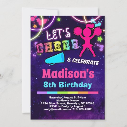 Cheerleader Birthday Party Kaart (Voorkant)
