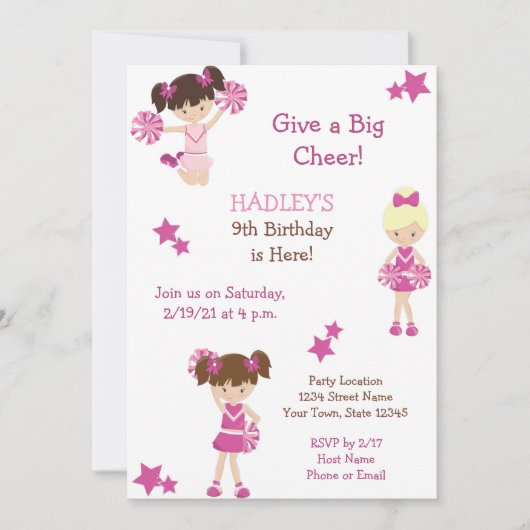 Cheerleader Birthday Uitnodiging (Voorkant)