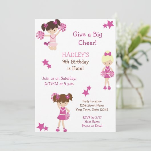Cheerleader Birthday Uitnodiging (Staand voorkant)