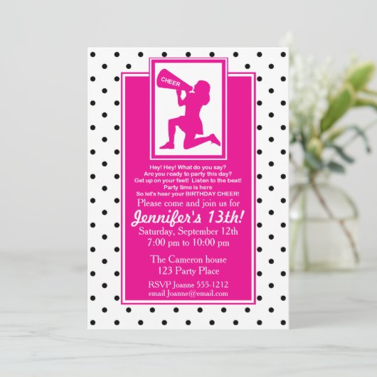 Cheerleader Birthday Uitnodiging  (Staand voorkant)