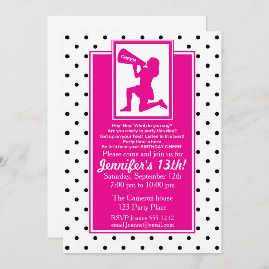 Cheerleader Birthday Uitnodiging  (Voorkant / Achterkant)