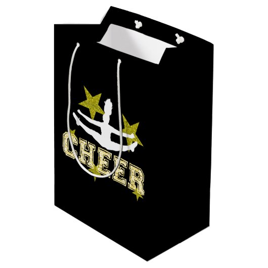 Cheerleader Black en Gold Gift Bag Medium Cadeauzakje (Achterkant Gekanteld)