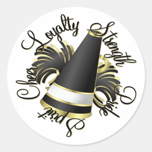 Cheerleader Black en Gold Qualities Ronde Sticker (Voorkant)