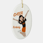 Cheerleader Black Hair Black & Oranje Keramisch Ornament (Rechts)