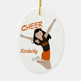 Cheerleader Black Hair Black & Oranje Keramisch Ornament