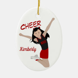 Cheerleader Black Hair Black & Red Keramisch Ornament