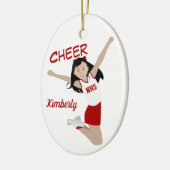 Cheerleader Black Hair Red & White Keramisch Ornament (Links)