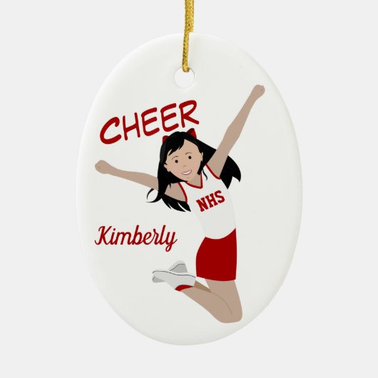 Cheerleader Black Hair Red & White Keramisch Ornament (Voorkant)