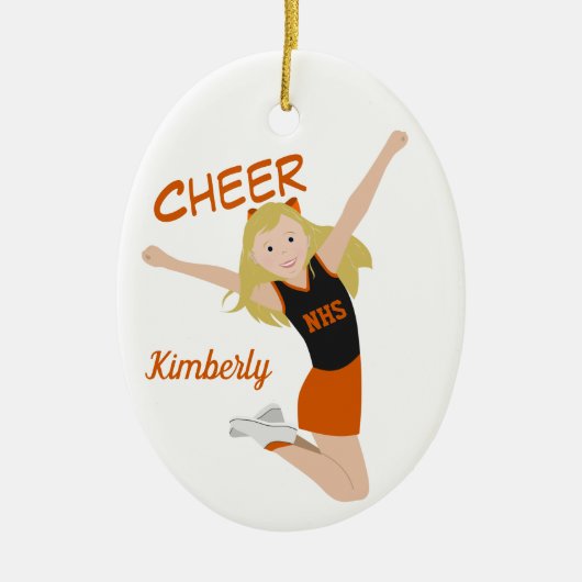 Cheerleader Blonde Black & Orange Keramisch Ornament (Voorkant)