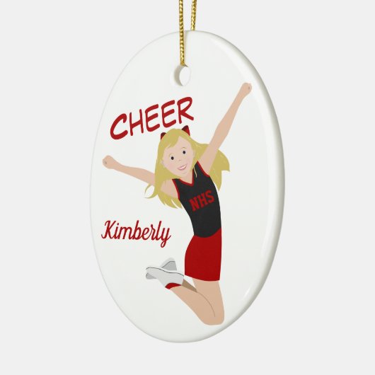 Cheerleader Blonde Black & Red Keramisch Ornament (Links)