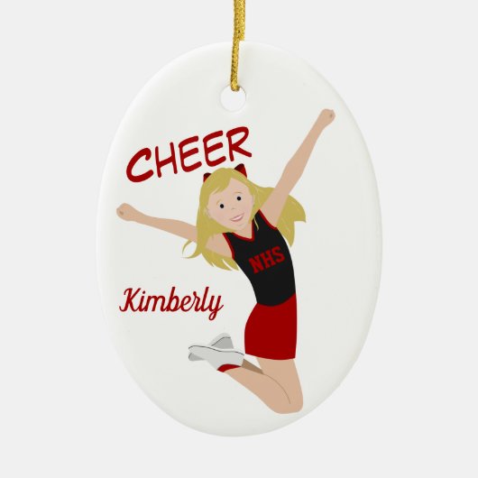 Cheerleader Blonde Black & Red Keramisch Ornament (Voorkant)