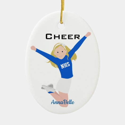 Cheerleader Blonde Blue & White Keramisch Ornament (Voorkant)