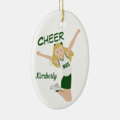 Cheerleader Blonde Green & White Keramisch Ornament (Rechts)