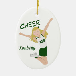 Cheerleader Blonde Green & White Keramisch Ornament