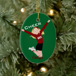 Cheerleader Blonde Red en Black Keramisch Ornament