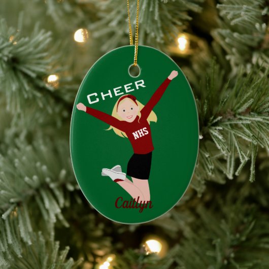 Cheerleader Blonde Red en Black Keramisch Ornament (Boom)