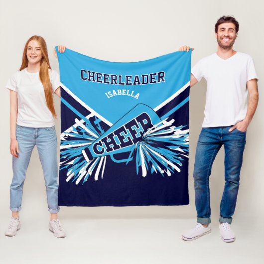 📣 Cheerleader Blue, Navy Blue & White Fleece Deken (In situ)