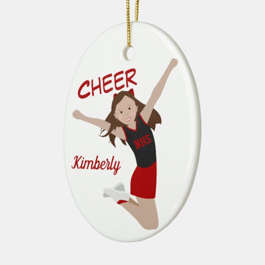 Cheerleader Brunette Black & Red Keramisch Ornament (Links)