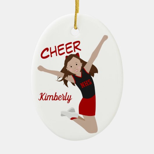 Cheerleader Brunette Black & Red Keramisch Ornament (Voorkant)