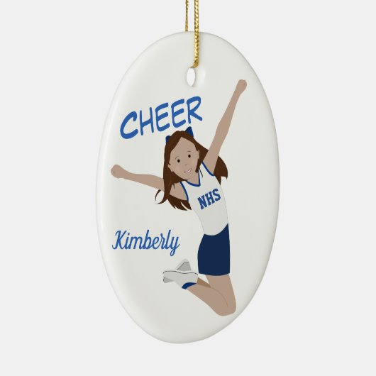 Cheerleader Brunette Dark Blue & White Keramisch Ornament (Rechts)