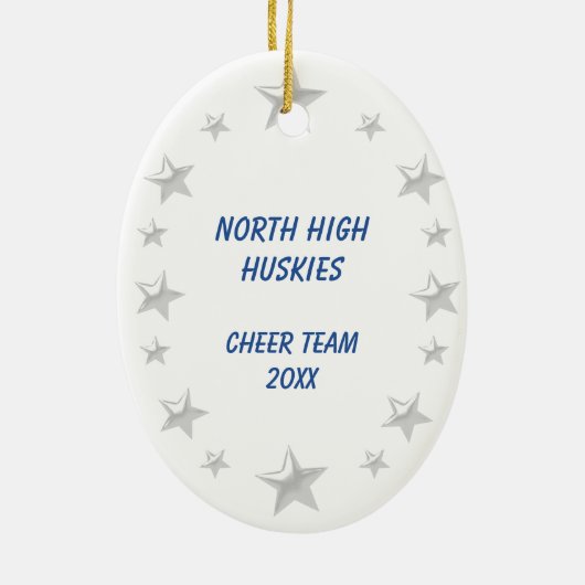 Cheerleader Brunette Dark Blue & White Keramisch Ornament (Achterkant)